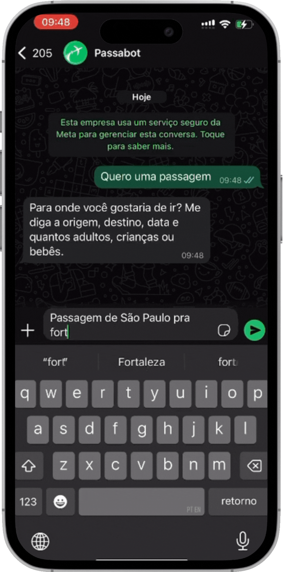 Demonstração do Passabot no WhatsApp