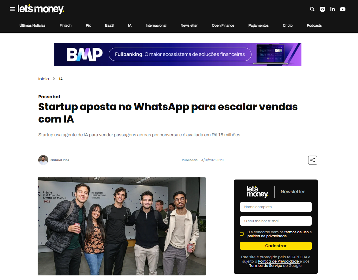 Let's Money: Startup aposta no WhatsApp para escalar vendas com IA