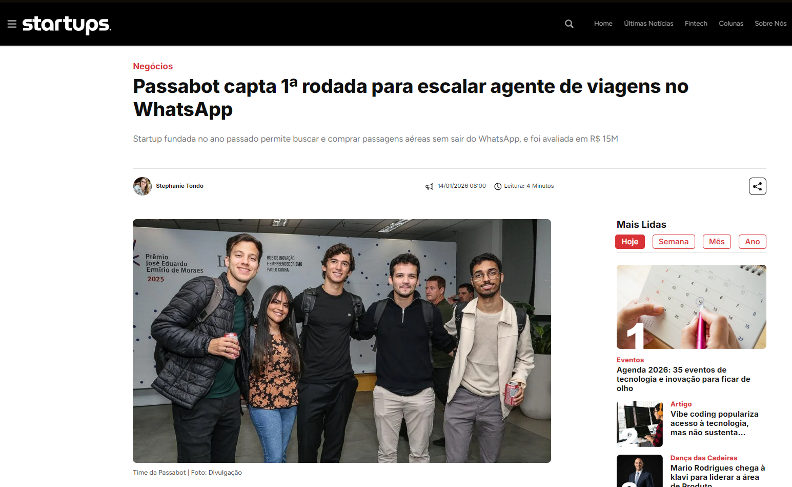 Startups.com.br: Passabot capta 1a rodada para escalar agente de viagens no WhatsApp
